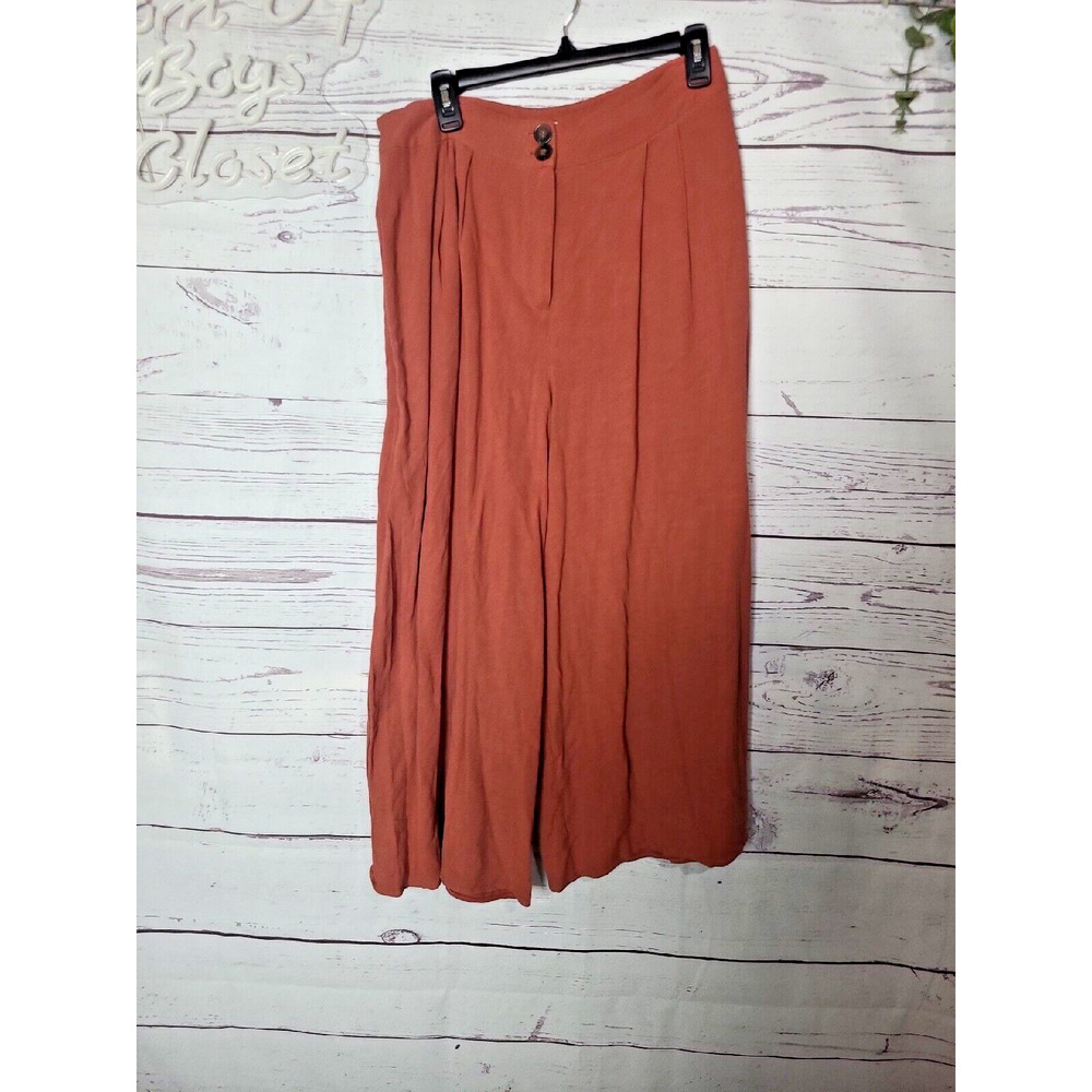 Promesa Wide Leg Minimalist Flax Blend Pants Womans Large Rust Red Contemporary